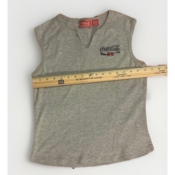 Y2K Coca-Cola Women’s XL Gray Ribbed Tank Top Red Logo Biker V-Neck Vintage - Picture 5 of 6